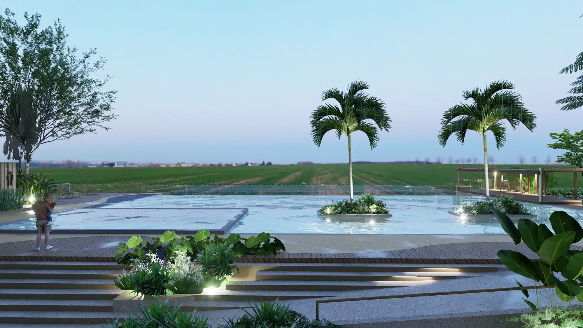 Swimming pool with palm trees at Yamuna Sky City